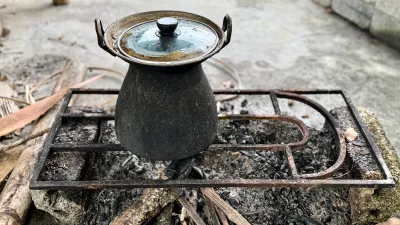 Photo of a pot on woodfired stove