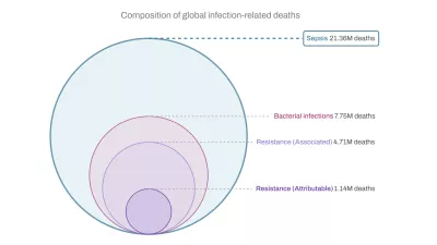 Chart showing the majority of global infection-related deaths were caused by sepsis at 21.36 million deaths in 2021