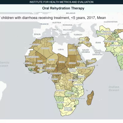 world map showing percent of children under 5 years old with diarrhea receiving treatment