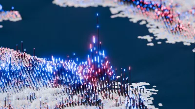 Stylized map image of Shanghai, China showing where population is most concentrated.