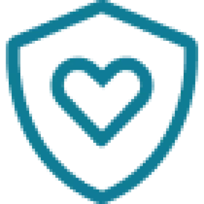 Line drawing of a shield with a heart in the center